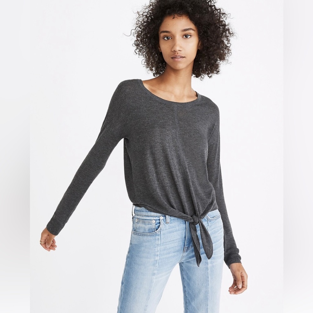 Madewell Modern Tie-Front Sweater knit Gray Size S Small